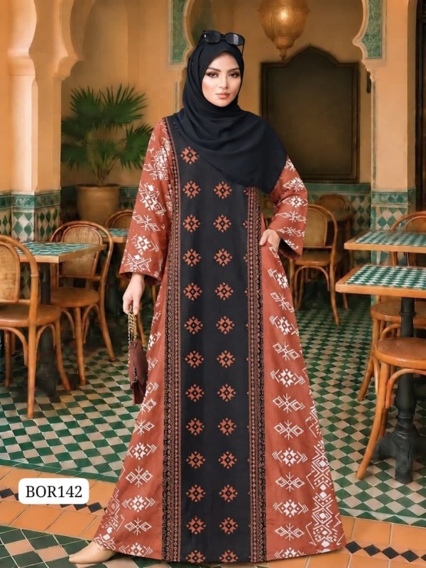 Premium Quality  Dubai Silk Print  Borkha BOR142
