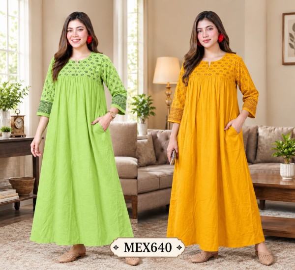 Premium Quality Quarter Sleeve Cotton Gown Maxi Combo(Set of 2) MEX640